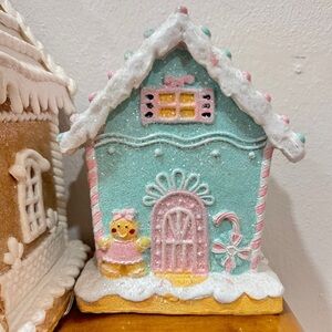 Pastel gingerbread house Christmas village cookie glitter decor mint homegoods